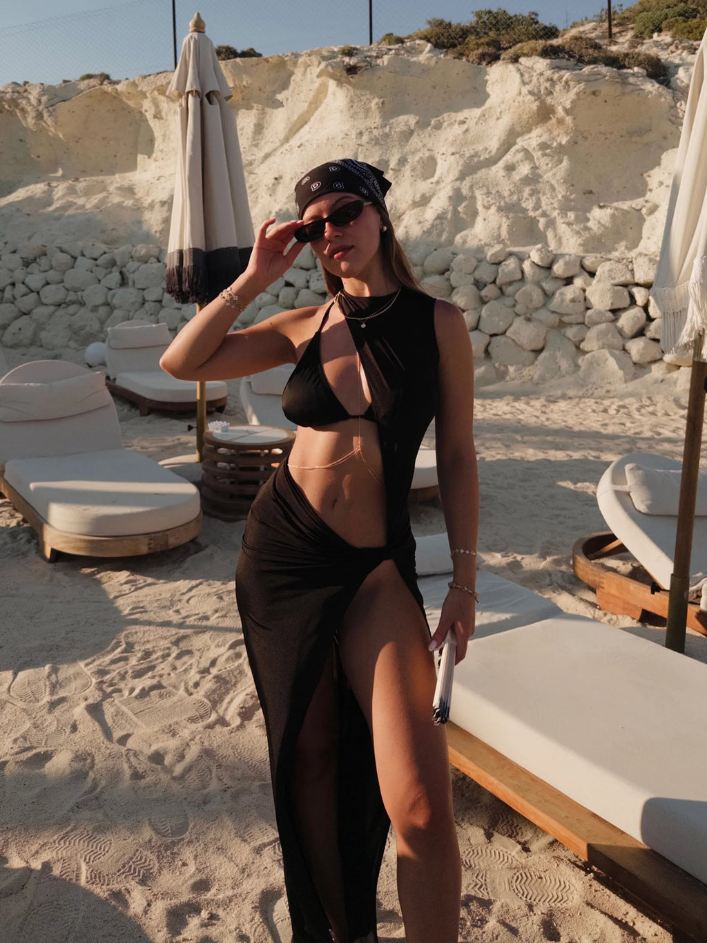 Black 3 Piece Triangle Bikini Sets 2025 Sexy Hollow Out Coverup Dress Swimsuit Women Bikini Set Beachwear Bathing Suit K282