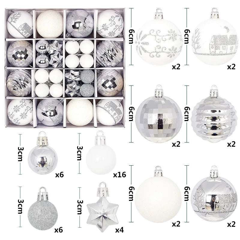 44Pcs 3/6CM Merry Christmas Decoration Ball Christmas Tree Topper Pendant for Home Decor New Year 2026 Navidad Gifts Supplies