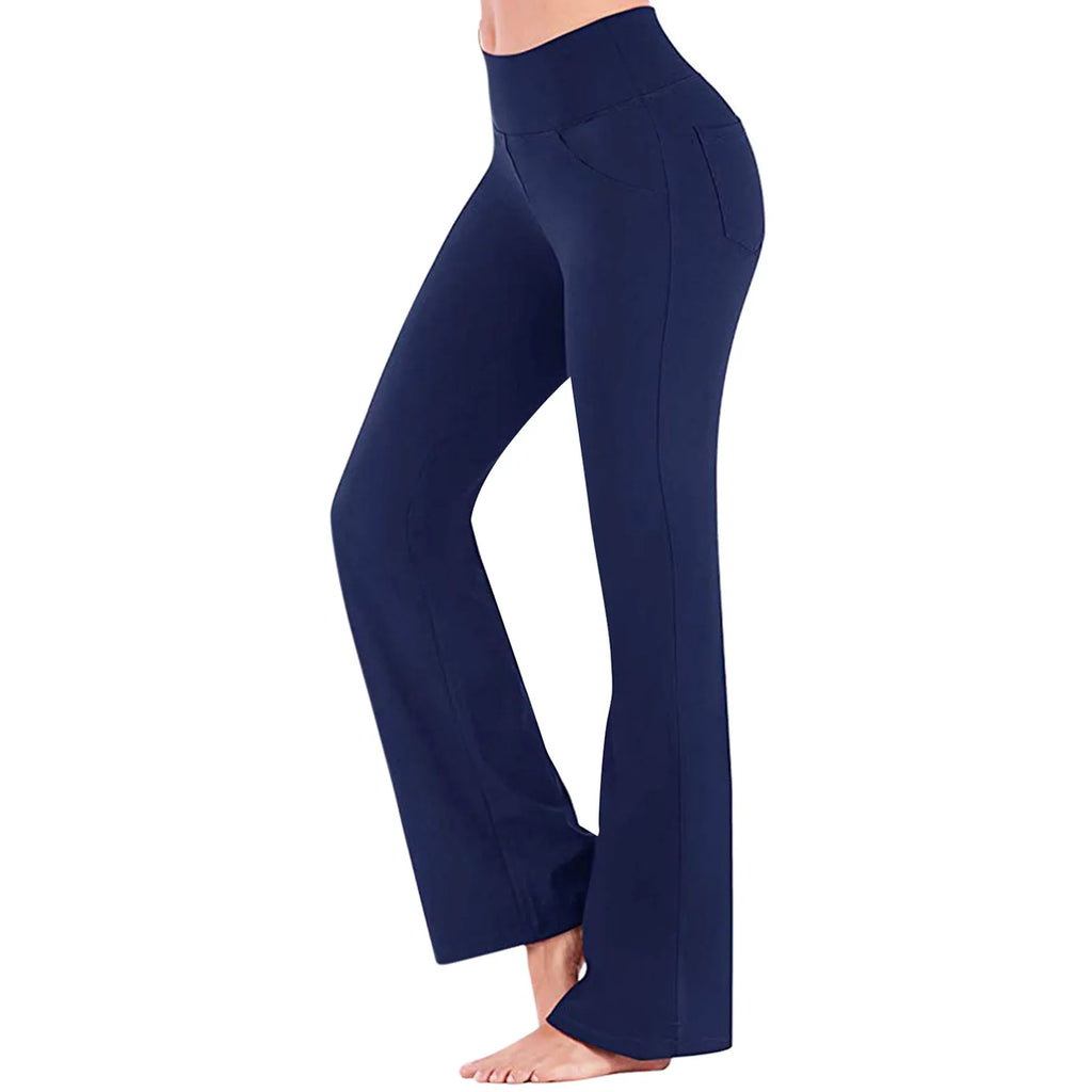 Flared Leggings Basic Yoga Pants With Pockets Women High Waist Breathable Comfortable Pants Gym Sports Slim Flared Tight Pants