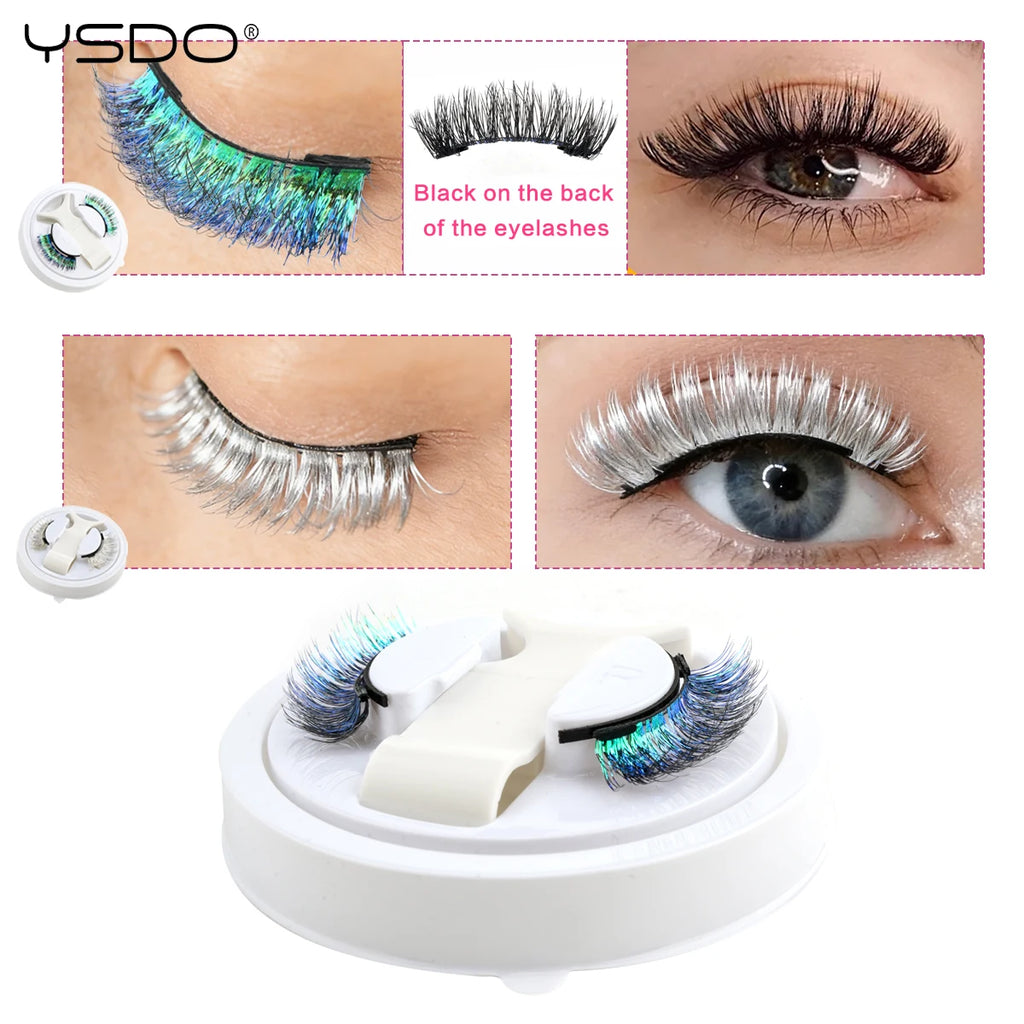 YSDO Colored Magnetic Eyelashes Natural Faux 3D Mink Lashes Reusable Makeup Party Cosplay Shiny Colorful Magnet False Lashes