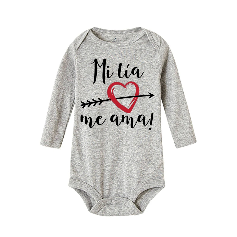 My Aunt Loves Me Very Much Print Baby Bodysuit Spanish Baby Romper Toddler Jumpsuit Girls Boys Long Sleeve Clothes Infant Romper