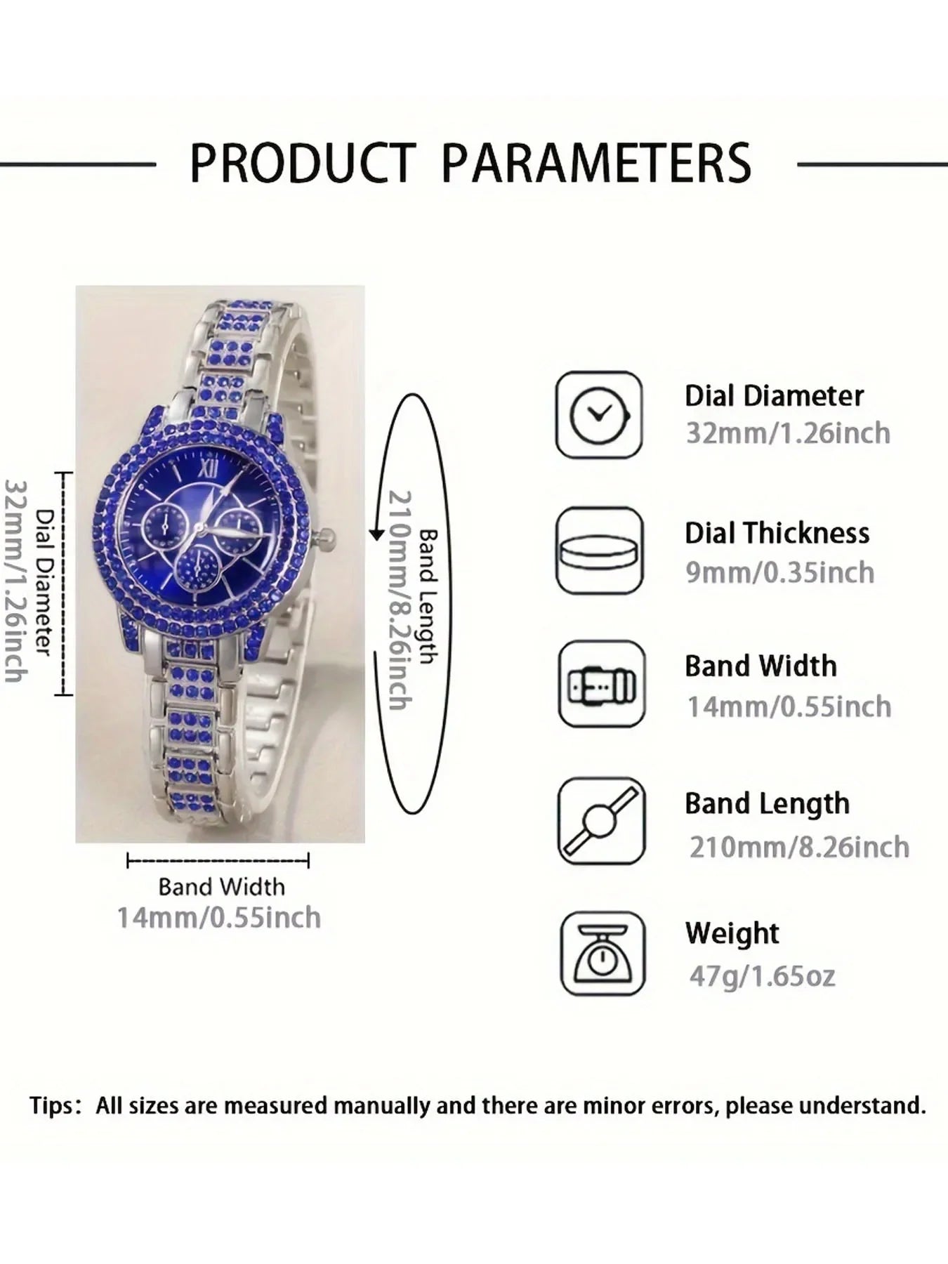 6pcs Luxurious diamond-studded bracelet watch set for women, featuring a quartz wristwatch with five exquisite pieces.