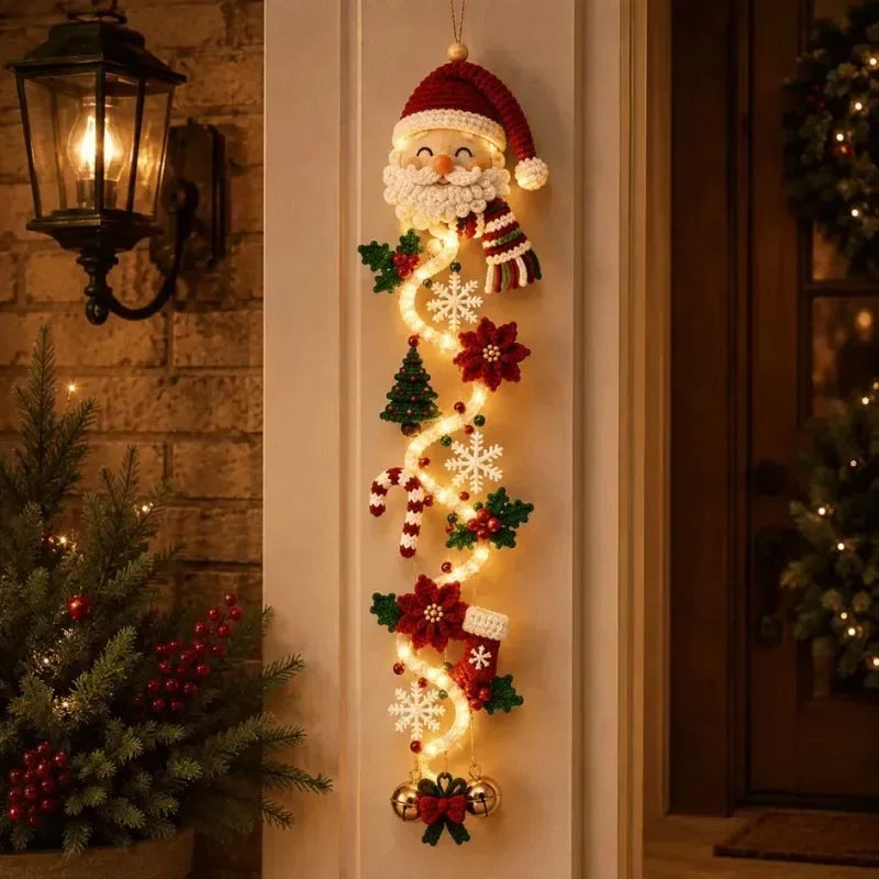 Glowing Christmas Door Hanger LED Handmade Crochet Santa Xmas Tree Bell Ornament Home Wall Front Door Navidad New Year Ornaments