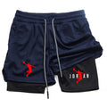 Men's Double Layer Fitness Shorts Men Fitness Gym Training 2 in 1 Sports Shorts Quick Dry Workout Jogging Double Deck Summer