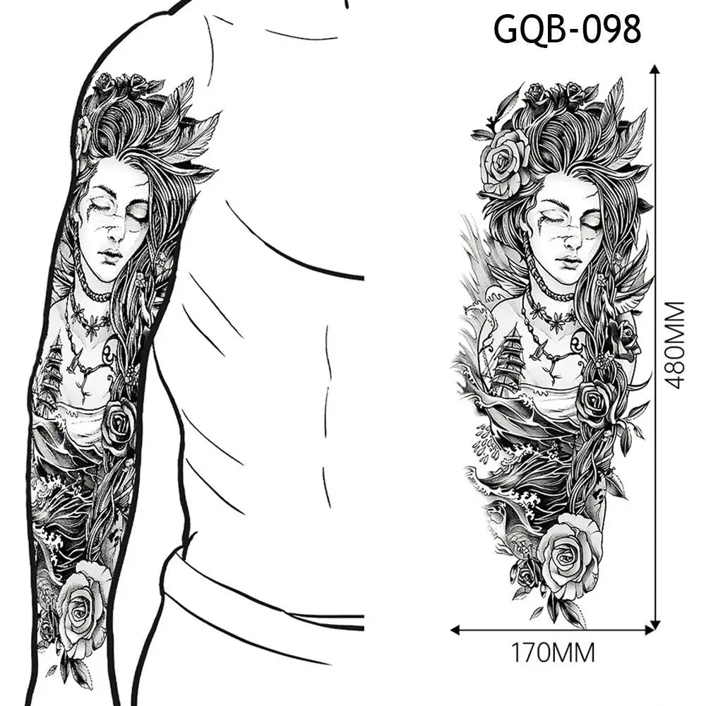 1 PC Temporary Fake Tattoo Colorful Water Transfer Stickers Waterproof Fake Tattoo Lasting Full Leg Arm Decor Body Art Paster