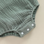 Pudcoco Baby Cotton Linen Suspender Overalls, Solid Color Sleeveless Square Neck Romper Outfit for Boys Girls 0-24M