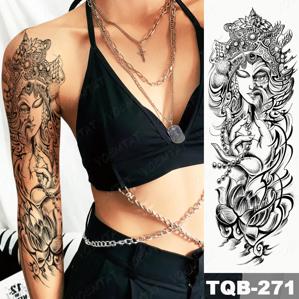 Large Arm Sleeve Tattoo Gun Rose Lion Waterproof Temporary Tattoo Sticker Clock Flower Waist Leg Body Art Full Fake Tatoo Women