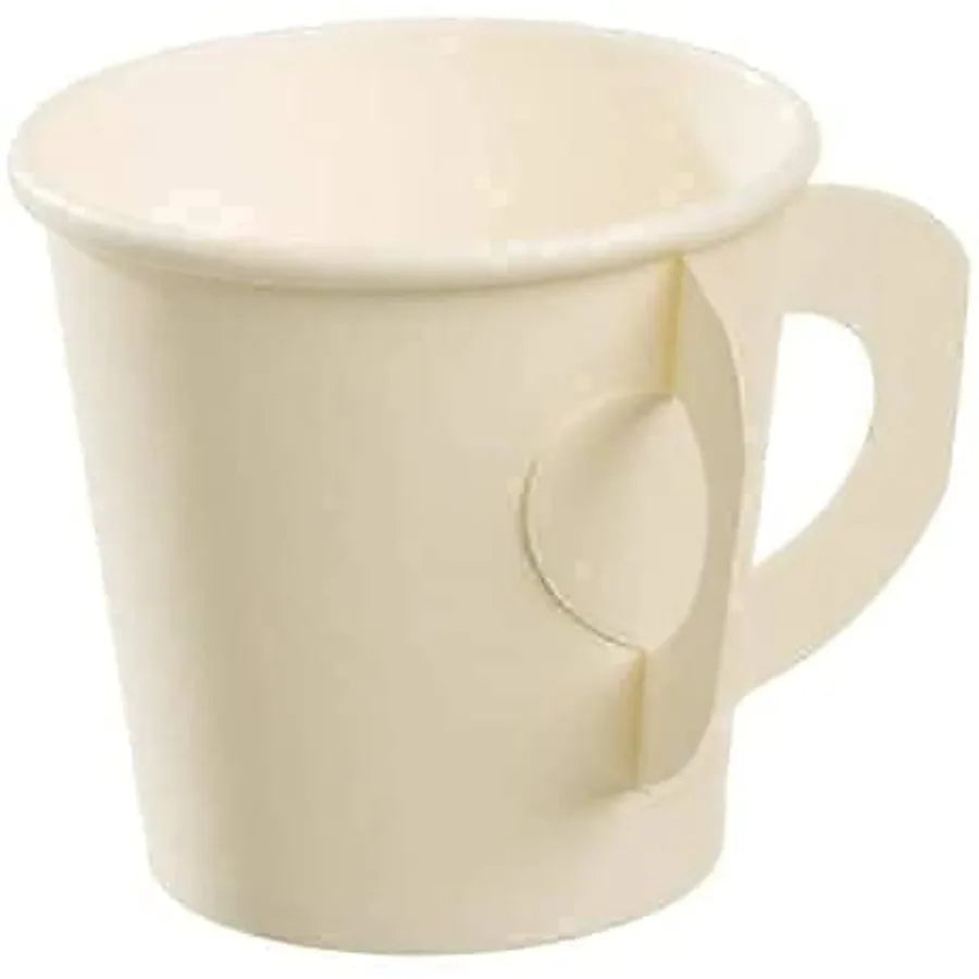 Premium Espresso White Paper Cups with Handles - 4 oz 50 Pack - Elegant, Eco-Friendly and Perfect for Creamy Coffee Moments