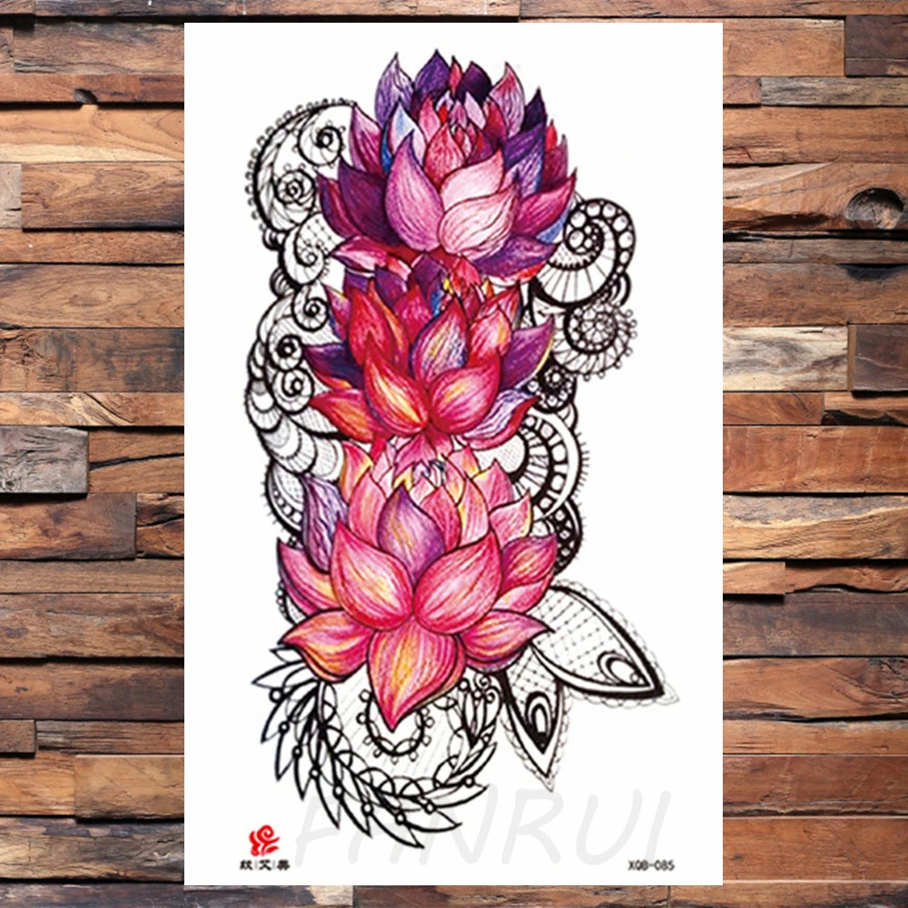 Watercolor Rose Flower Temporary Tattoo For Women Kids Girls Cherry Fake Tattoos Sticker Sexy Lotus Henna Waterproof Tatoo Waist