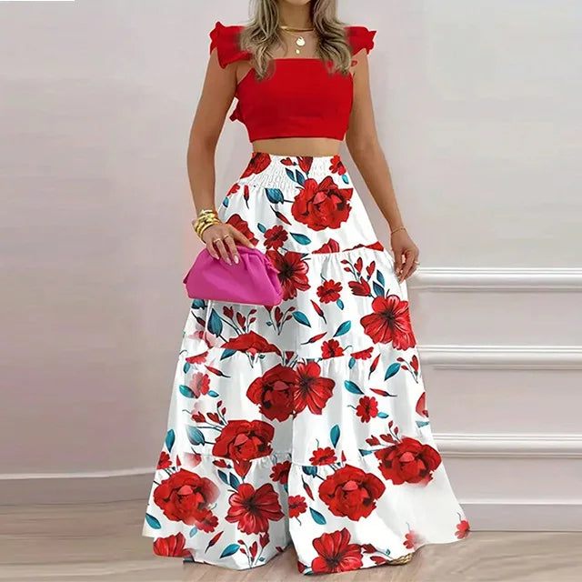 Skirt Y2k Two Piece Set Womans Clothing New 2026 Spring/Summer Elegant Sexy Collage Sleeveless Top and Longuette Suits Female
