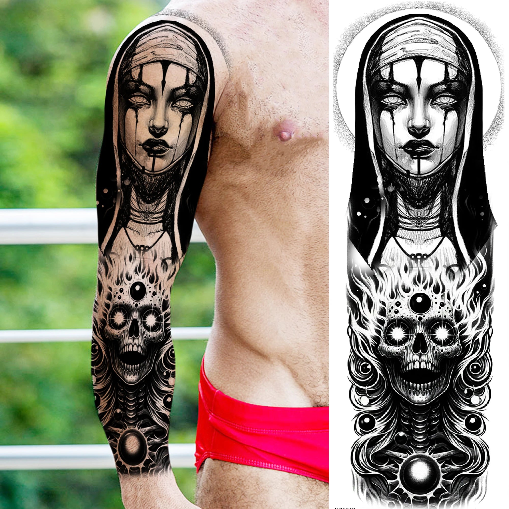 1 Sheet Full Arm Robber Gangster Temporary Tattoos For Men Women Waterproof  Tatoo Sleeve Realistic Bad Guy Fake Tattoos Sticker