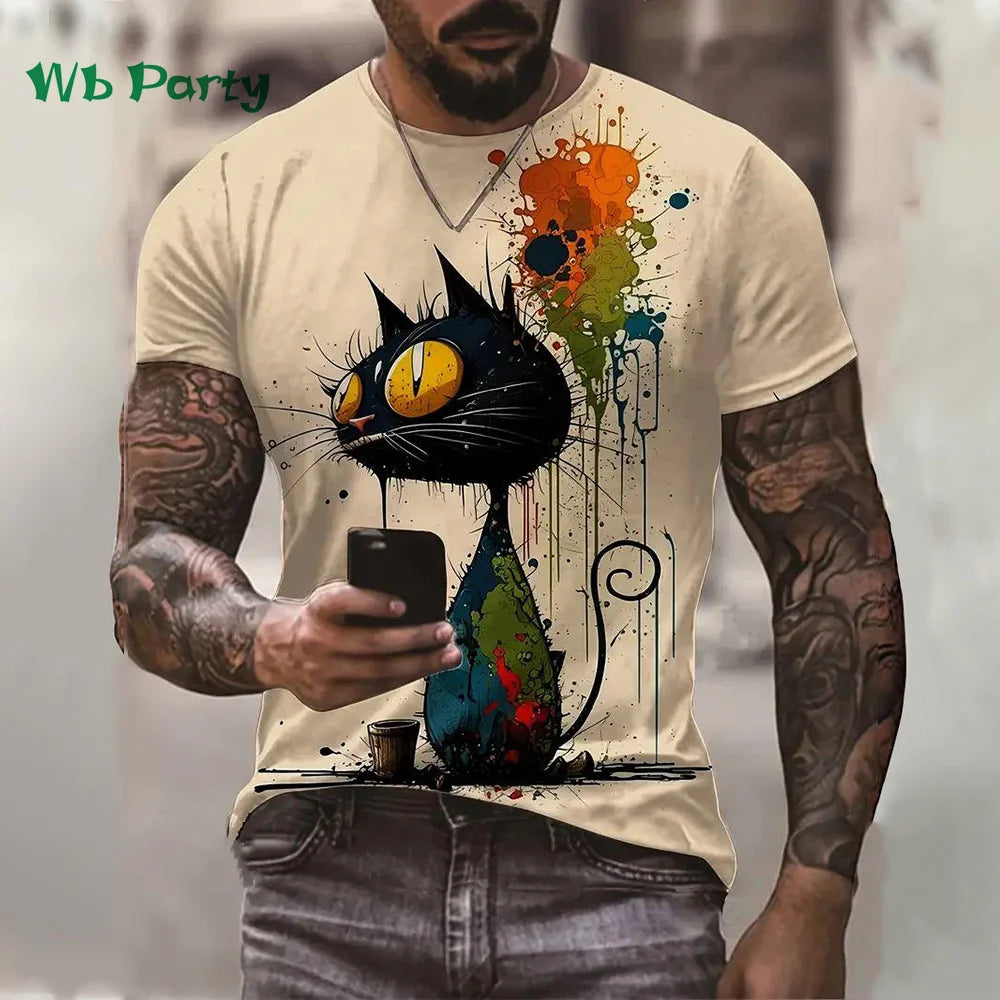 Cat Print T-shirt Men Short Sleeve Men's Summer T-shirts Cat Shirts Graphic Tee Men's Summer Clothes Men Short Sleeve T-shirt