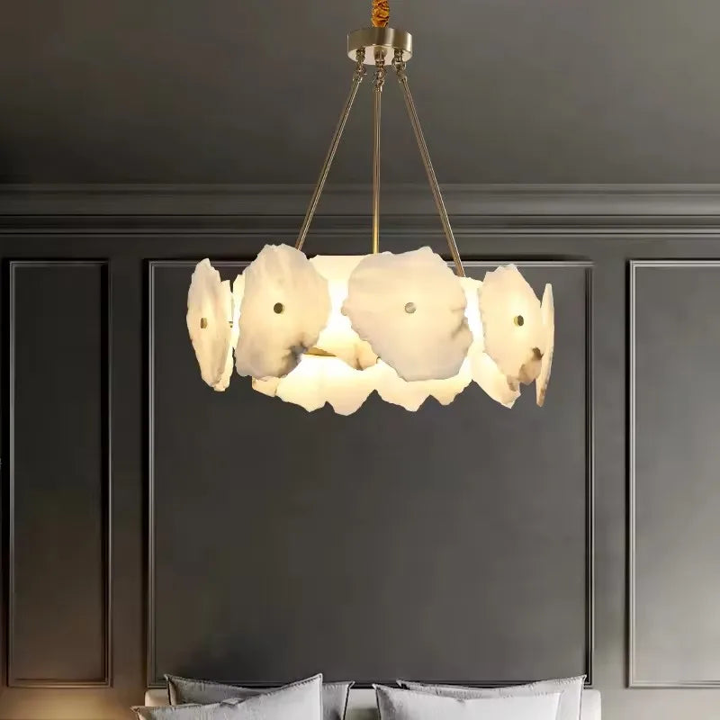 Modern Real Natural Marble Dining Room Decor Light Fixture LED Hanging Lamp Lustre Chandelier Luxury Home Decor Living Room