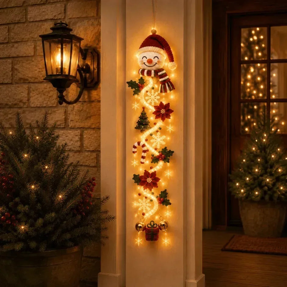 Glowing Christmas Door Hanger LED Handmade Crochet Santa Xmas Tree Bell Ornament Home Wall Front Door Navidad New Year Ornaments