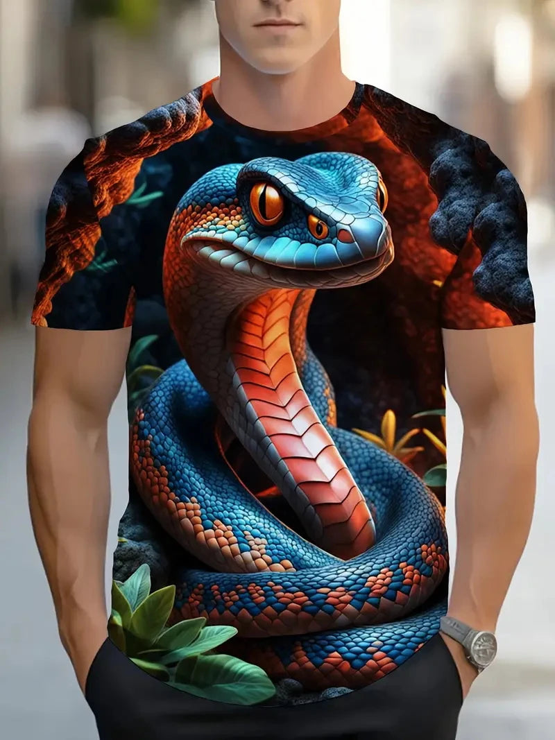 Fashion 3D Printed Horror Snake Graphic T Shirt For Men Personality Oversized T-shirt Summer Hip Hop Short Sleeve O-neck Tops