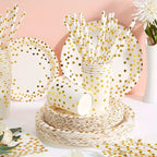 White Gold Dot Disposable Tableware Set Paper Plates Cups Napkins For Elegant Wedding Birthday EVJF Party Supplies Decor