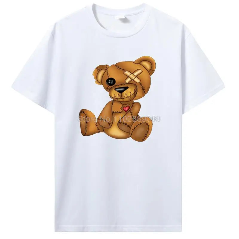Teddy Bear Playing Badminton T-shirt Cotton Clothing Tops Graphics Kawaii Men Women Short Sleeve Print TShirt Tees