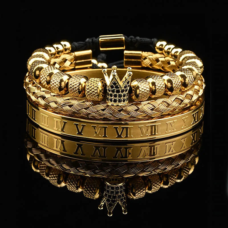 Luxury Set Crown Charms Man Bracelet Roman Stainless Steel Women Bangles Hand Jewelry Valentine's Day Gift