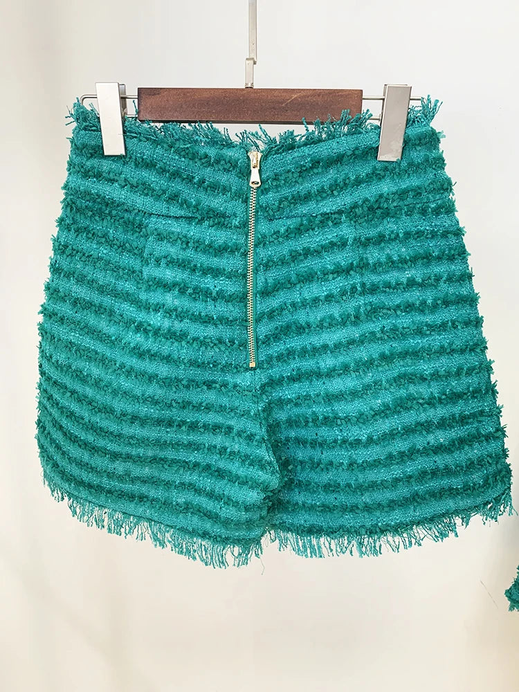 HIGH STREET Newest 2026 FW  Designer Women's  Tassel Fringed Tweed Shorts