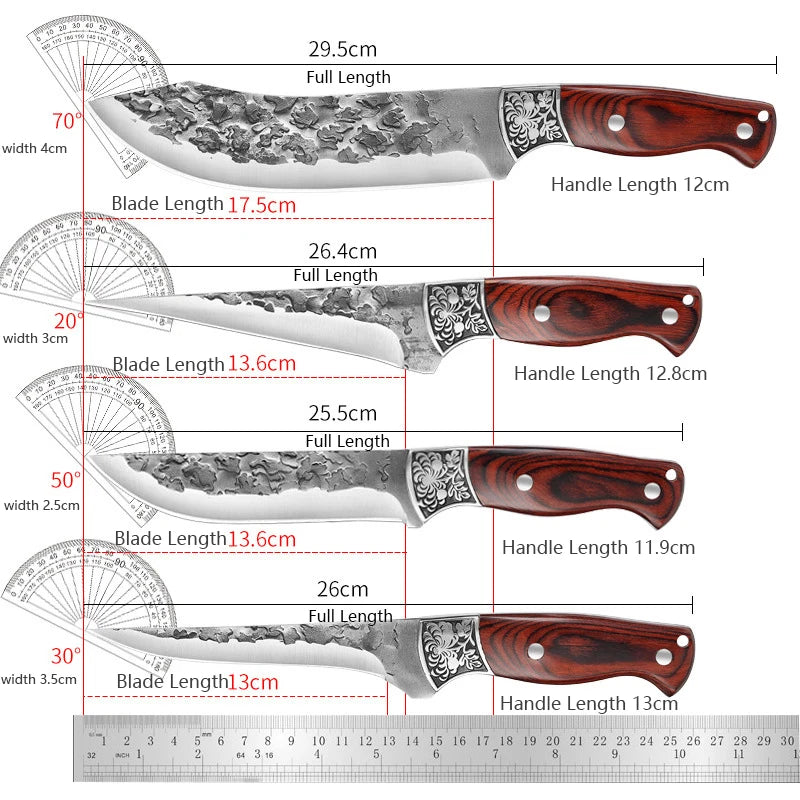 Kitchen Boning Knife Chef Butcher Meat Cleaver Stainless Steel Fruit Paring Knife Cut Meat Pork Beef Fish Cutting Wood Handle