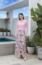 AP 2025SS Women Floral Satin Slip Dress Light Pink Knitting V-neck Sweater Elegant Lady Skirt