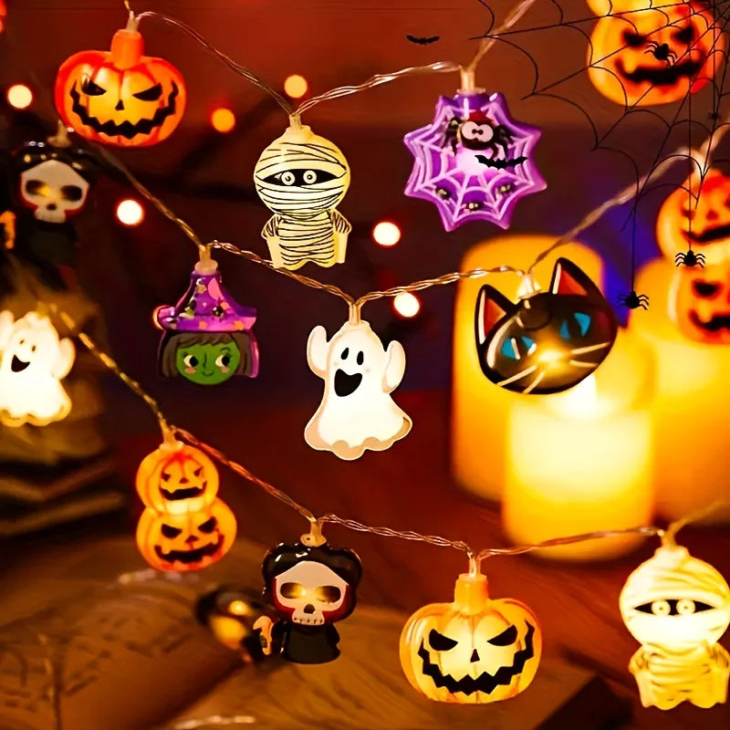 1PC Halloween Fairy LED String Light Battery Powered Halloween Christmas Party Decoration Witch Pumpkin Mummy Angel Spider Web