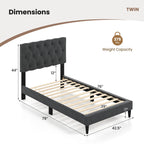 Twin Size Bed Frame with Button-Tufted Headboard & Wooden Slats Easy Assembly