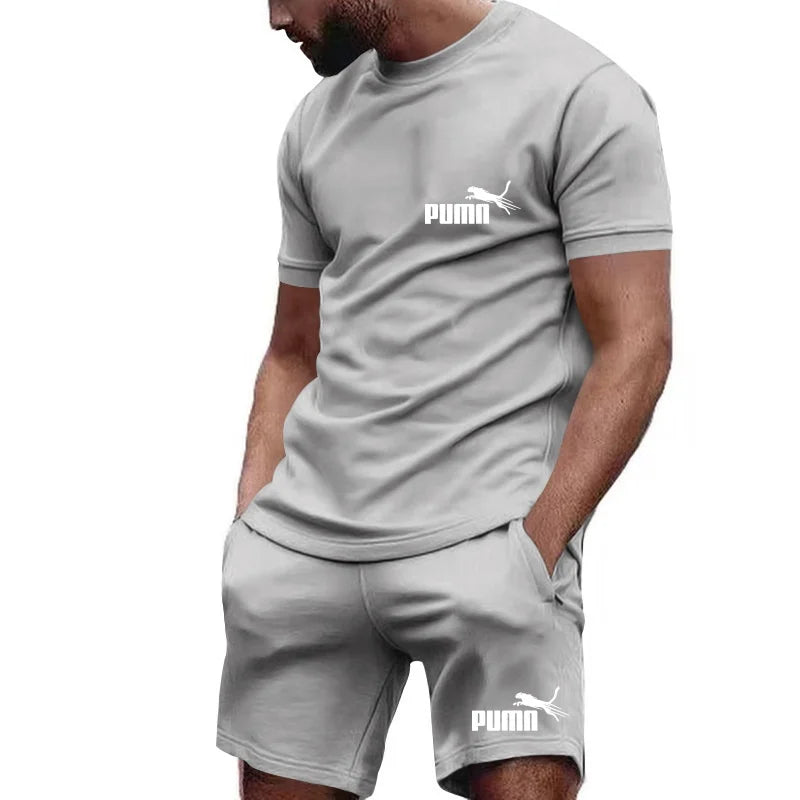 2026 Summer Men's Fashion Casual T-shirt Shorts Set Breathable Jogging Sports Two Piece Set Solid Color T-shirt Set