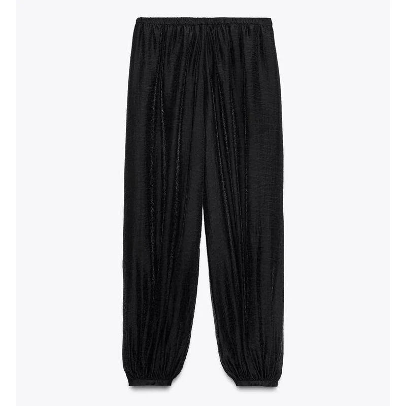 Woman's Pants Black Bloomber Trousers Wide Leg Pants For Women 2026 New Streetwear Elastic Waist Casual Solid Pants Bow Lace Up