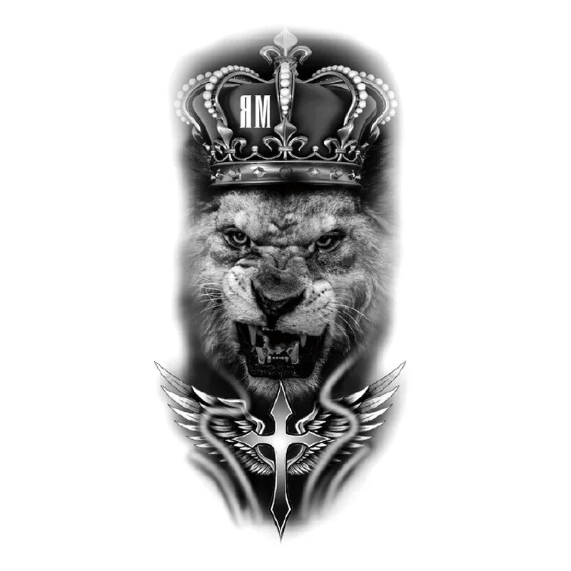 Waterproof Temporary Tattoo Sticker Forest Big Tiger Lion Wolf King Body Arm Hand Cool Art Black Animal Men Women Fake Tattoos