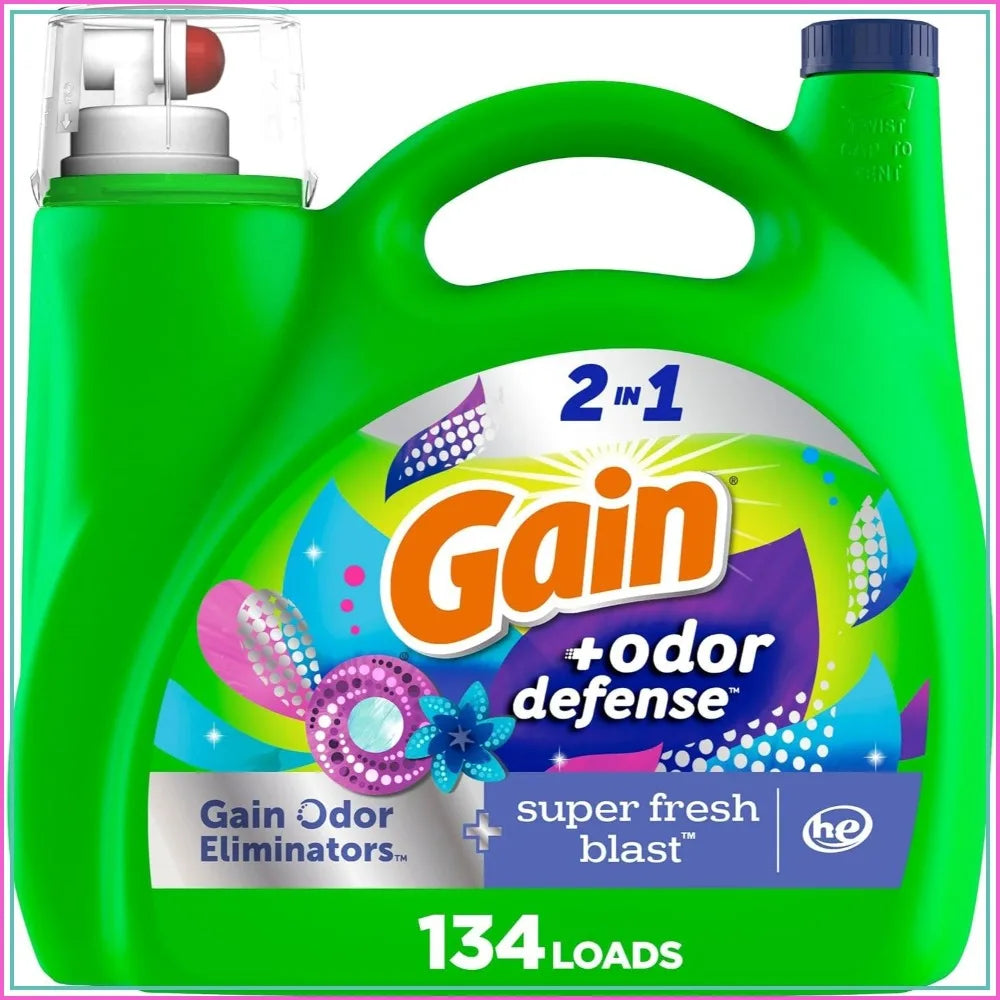 Gain Odor Defense Liquid Laundry Detergent, Super Fresh Blast, 194 fl oz, 134 Loads, HE Compatible