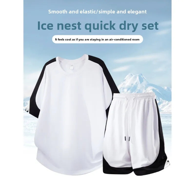 Summer Outdoor Cycling Sportswear Set for Men Fashionable Loose Comfortable Breathable Short Sleeved T-shirt Shorts Set