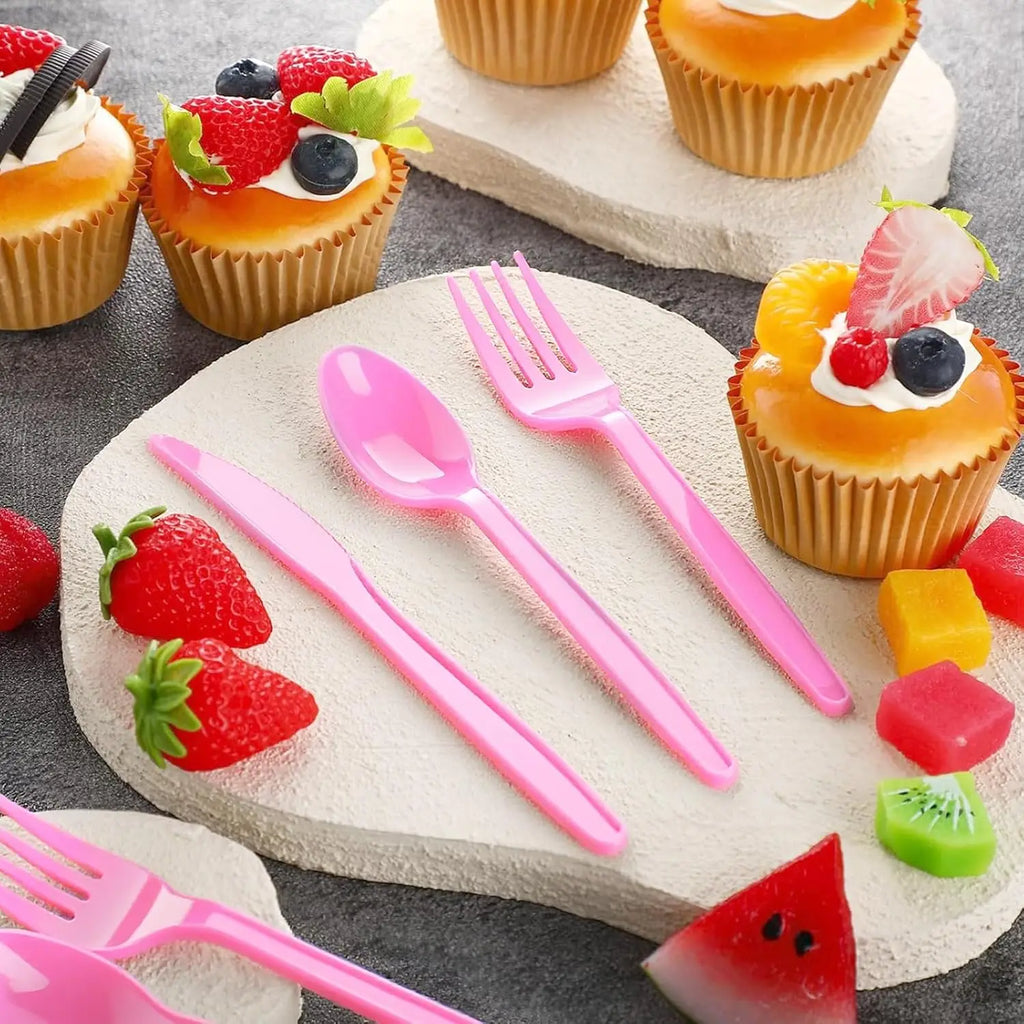 30 Pieces Graduation Light Pink Plastic Silverware Heavy Duty Plastic Cutlery Set Heavyweight Disposable Flatware Includes Spoons Forks Knifes for Birthday Party Prom Night Wedding Dinner