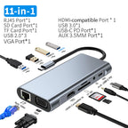 KEBIDUMEI 11 Ports USB C HUB Docking Station RJ45 Adapter to HDMI-Compatible 4K VGA SD/TF Card 3.5MM AUX for PC Laptop Splitter