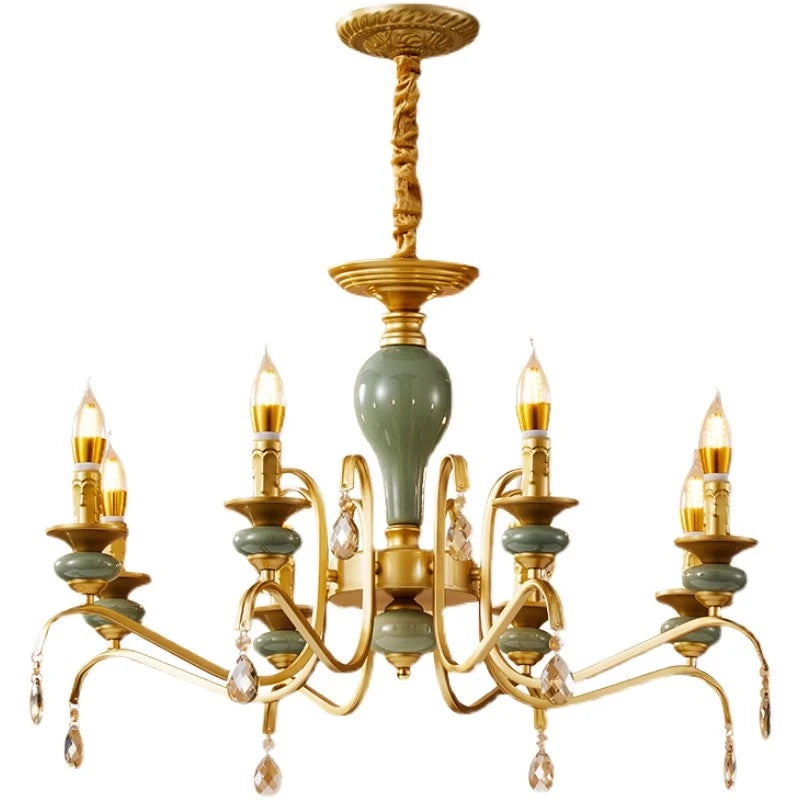 Mediterranean Style Ceramic Crystal Chandelier for Living Room Bedroom Villa Duplex - Elegant Lighting Fixture