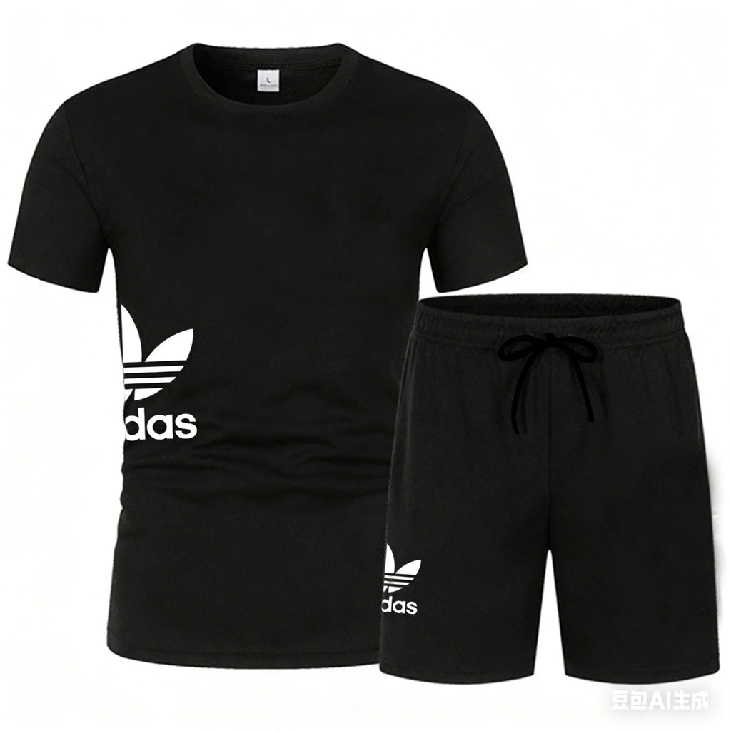 Comfortable and breathable men's summer fashion trend casual sports two-piece set (2026 model): short-sleeved T-shirt + shorts