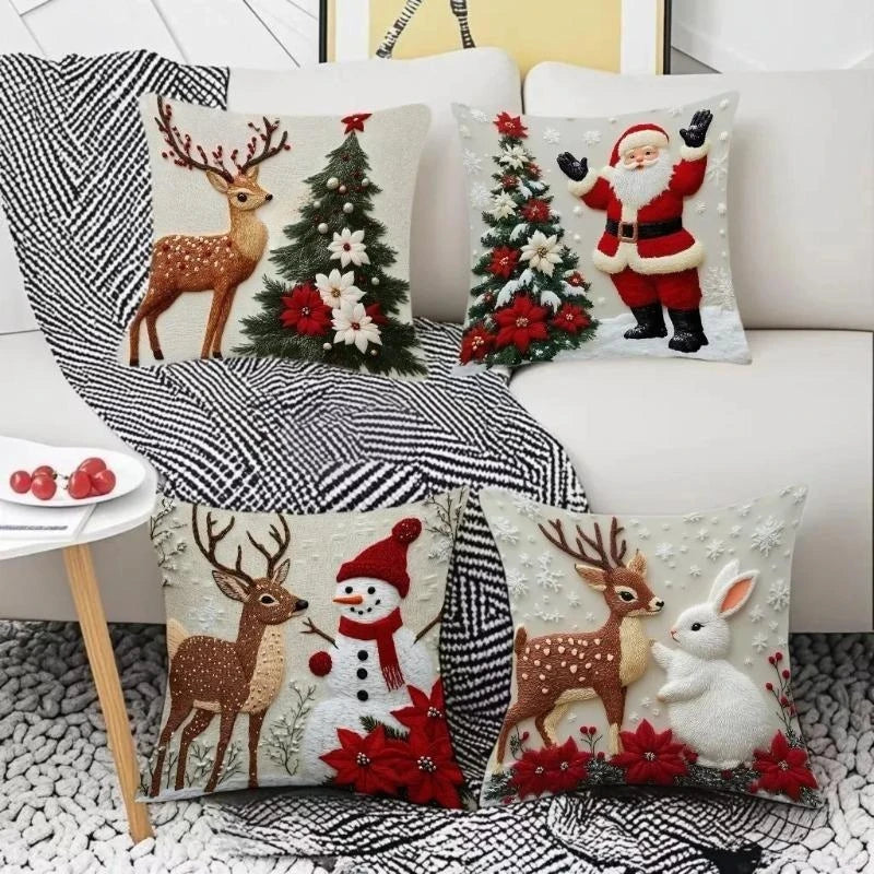 Cartoon Christmas Pillow Cover Elk Santa Claus Snowman Xmas Tree Merry Christmas Decor Gift Happy New Year