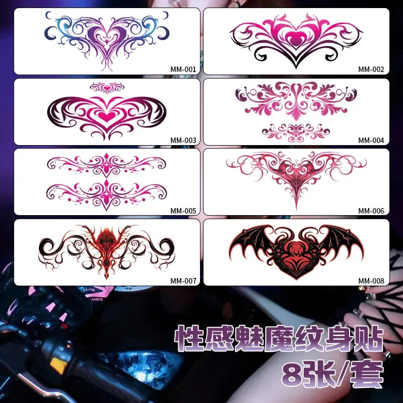 Pink Succubus Totem Tattoo Stickers for Woman Art Temporary Tattoos Set Waterproof Sexy Abdomen Lasting Fake Tattoo Cover Scars