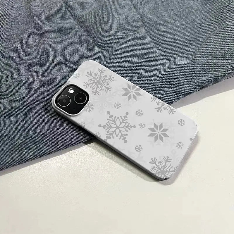 Grey White Snowflakes Falling Case for IPHONE 17 16ProMax 15 14 13 12 11 PRO Plus Acrylic TPU Two in One Magnetic Phone Cases
