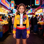 Kids Girls Street‑Style Fancy Cosplay Kit 3D Printed Cropped Jacket Shorts for Halloween Birthday Theme Party Role‑Play Outfit