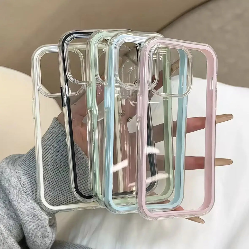 Luxury Candy Color Frame Clear Back Phone Case For iPhone 17 16 15 14 13 12 Pro Max 11 16PLUS 17 Acrylic Shockproof Bumper Cover