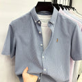 High End Brand Embroidered Striped Shirt Men's Short Sleeved Lapel Business Breathable Shirt Summer New Pure Cotton Jacket