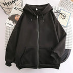 High Street Hoodie Men Solid Color Zip Up Long Sleeve Loose Jacket Coats Casual Hooded Sweatshirt Y2K Fashion Outdoor Clothes