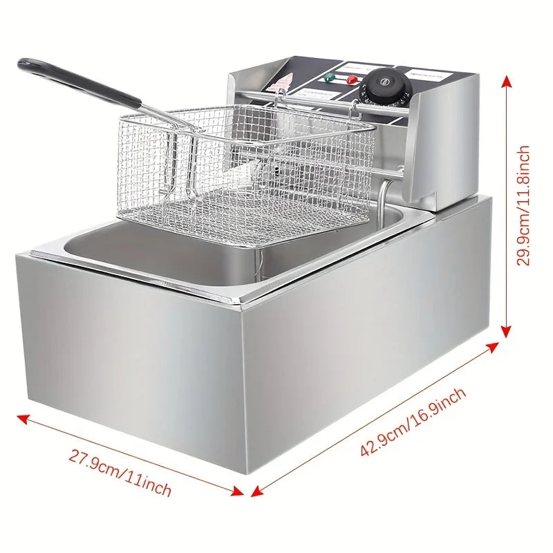 Commercial Deep Fryer, Electric Desktop Basket Fryer, 6L/12L Stainless Steel Fryer with Temperature Control