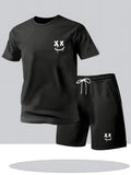 Men's Outdoor Sportswear Set - Short Sleeve T-Shirt with Print & Breathable Casual Shorts, 2-Piece Set