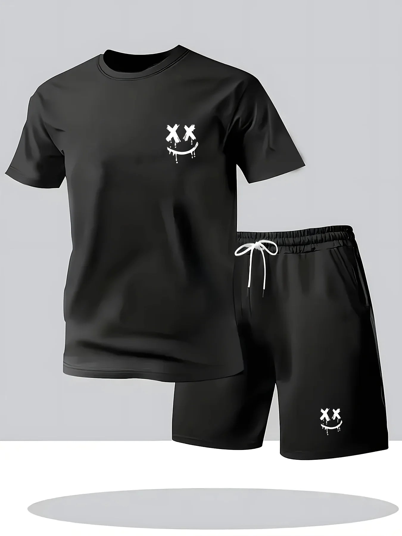 Men's Outdoor Sportswear Set - Short Sleeve T-Shirt with Print & Breathable Casual Shorts, 2-Piece Set