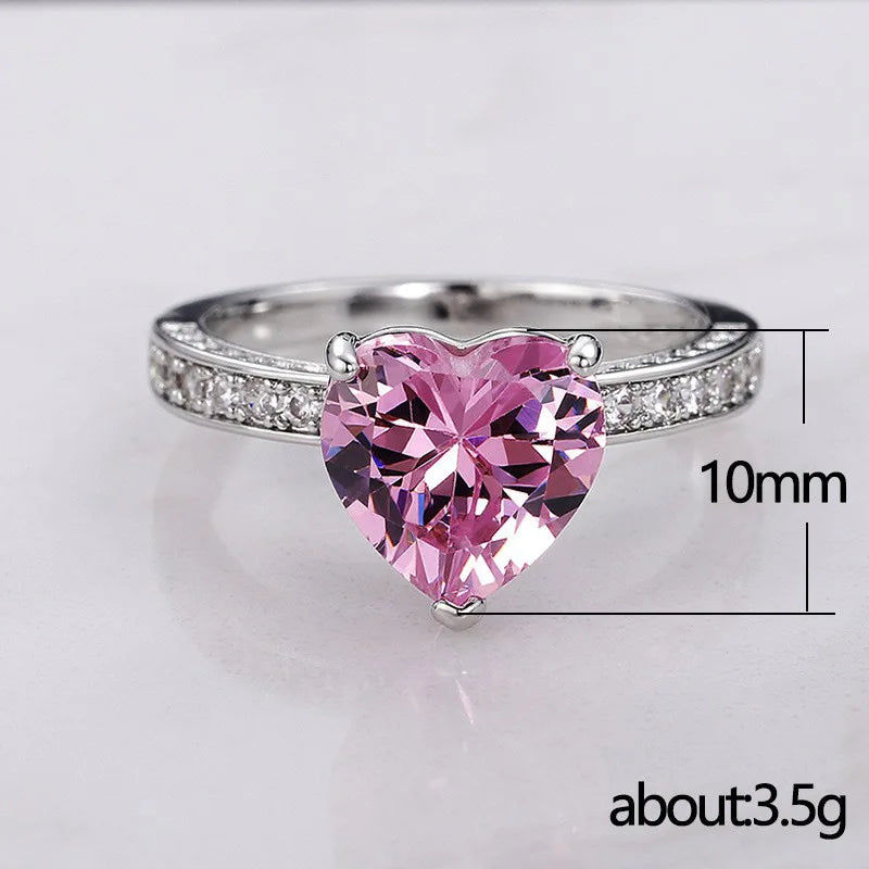 Huitan Luxury Solitaire Women Heart Engagement Rings AAA Pink Cubic Zirconia Proposal Rings For Girlfriend Anniversary Gift