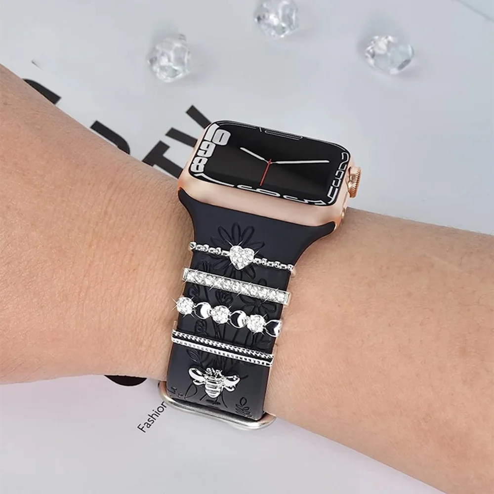 5pcs Rhinestone Watchband Ring Loops Nails Studs, Cute Metal Watch Strap Charms Decorations Compatible With IWatch Series Watchb