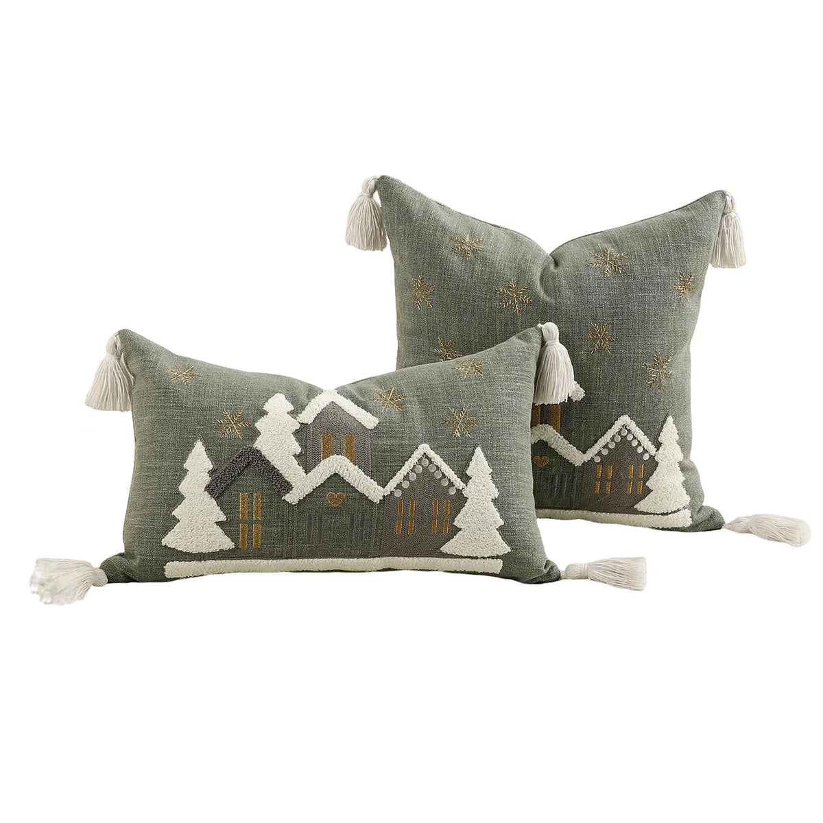 Christmas Cartoon House Embroidered Throw Pillowcase Universal Multi-Size Cushion Cover 30x50cm 45x45cm for Multi-Room Decor