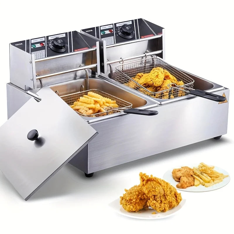 Commercial Deep Fryer, Electric Desktop Basket Fryer, 6L/12L Stainless Steel Fryer with Temperature Control